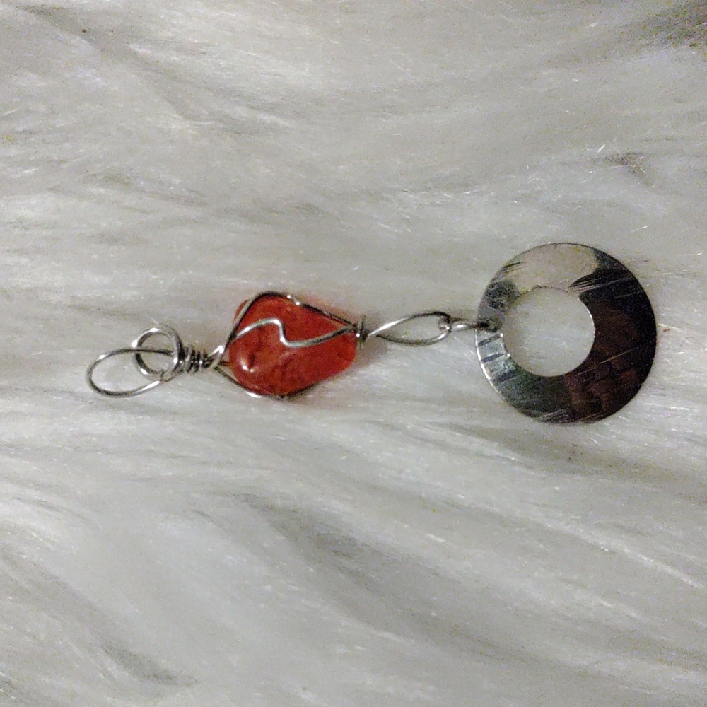 Wire wrapped carnelian stone necklace pendant